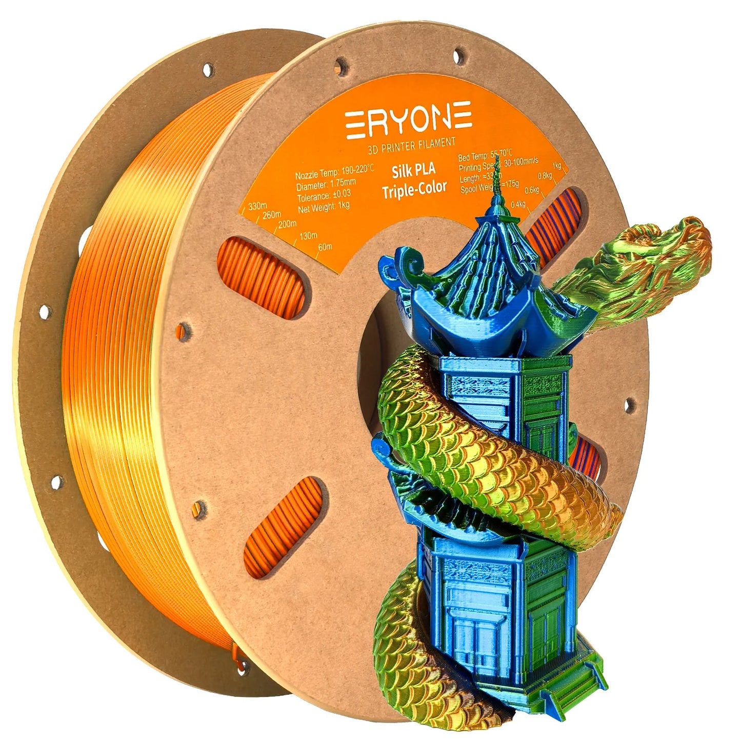 ERYONE 1KG Silk Triple Color Series PLA 3D Printer Filament 1.75mm, Tri-Color Coextrusion Silky Shiny Finish, 1kg Spool Elk-Valley 3D