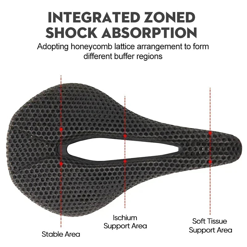 Bicycle 3D Printed Saddle Ultralight Carbon Fiber Road Mountain Bike Seat Cushion Hollow Comfortable 3D MTB Saddle Seat Elk-Valley 3D