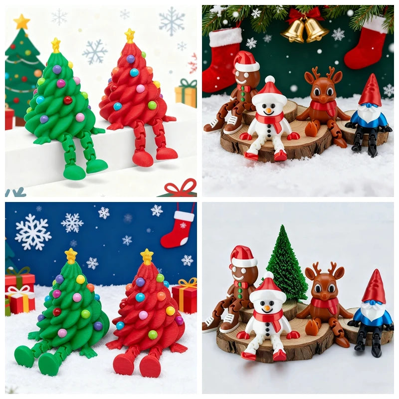 3D Printed Christmas Tree Movable Santa Claus Snowman Desktop Ornament New Year Christmas Decorations Crafts Children Gift Elk-Valley 3D