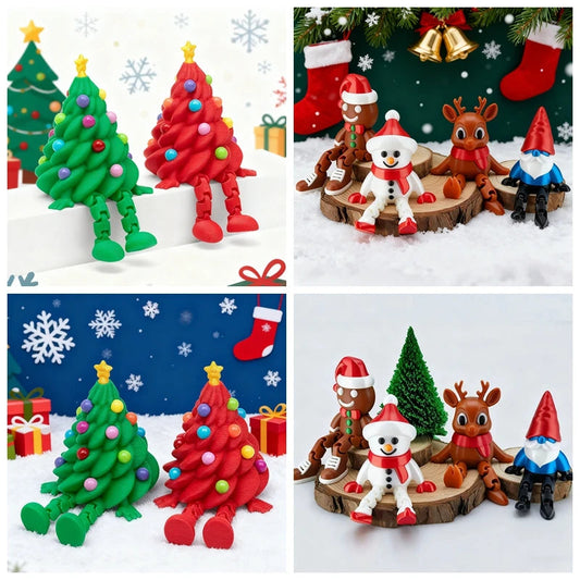 3D Printed Christmas Tree Movable Santa Claus Snowman Desktop Ornament New Year Christmas Decorations Crafts Children Gift Elk-Valley 3D