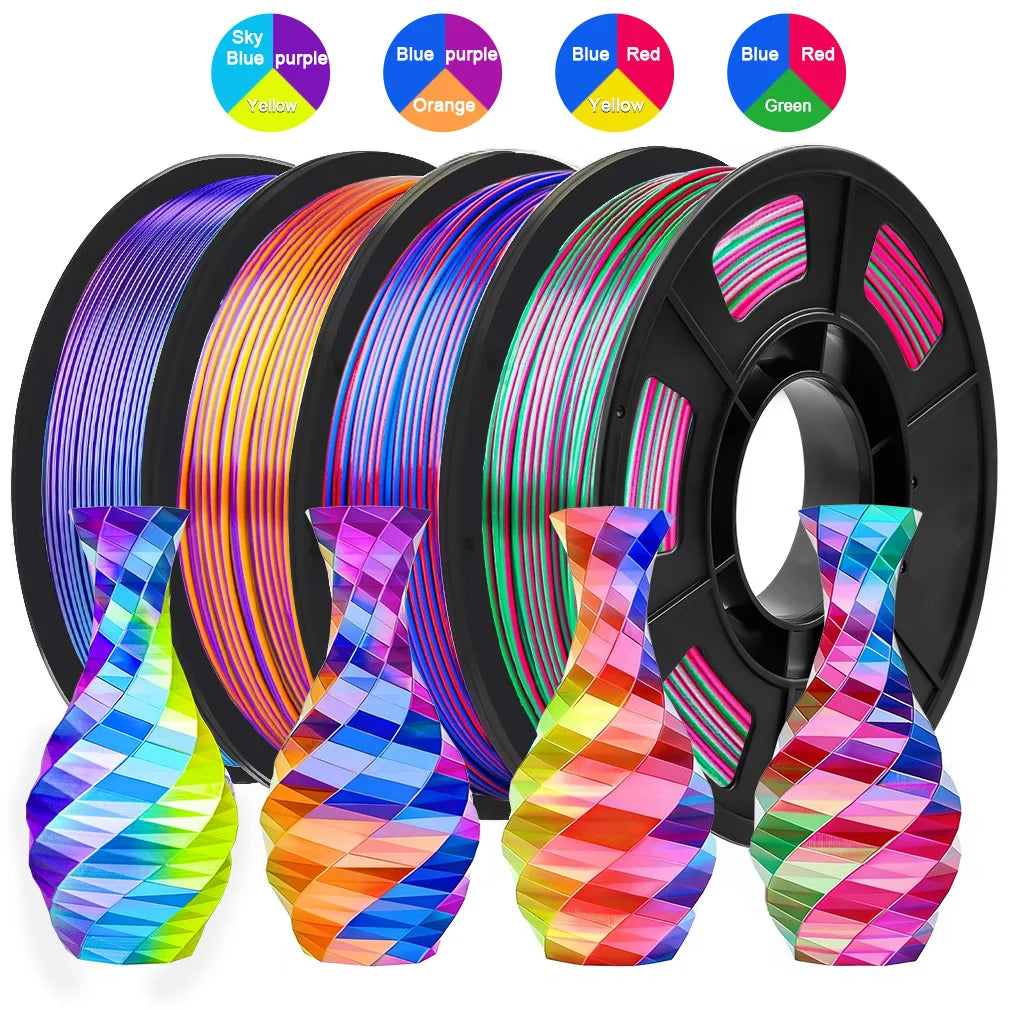 Tricolor Silk PLA 3D Printer Filament 1.75mm 250g(0.55lbs) Spool, High Precision Printing Material for Most FDM 3D Printers Elk-Valley 3D