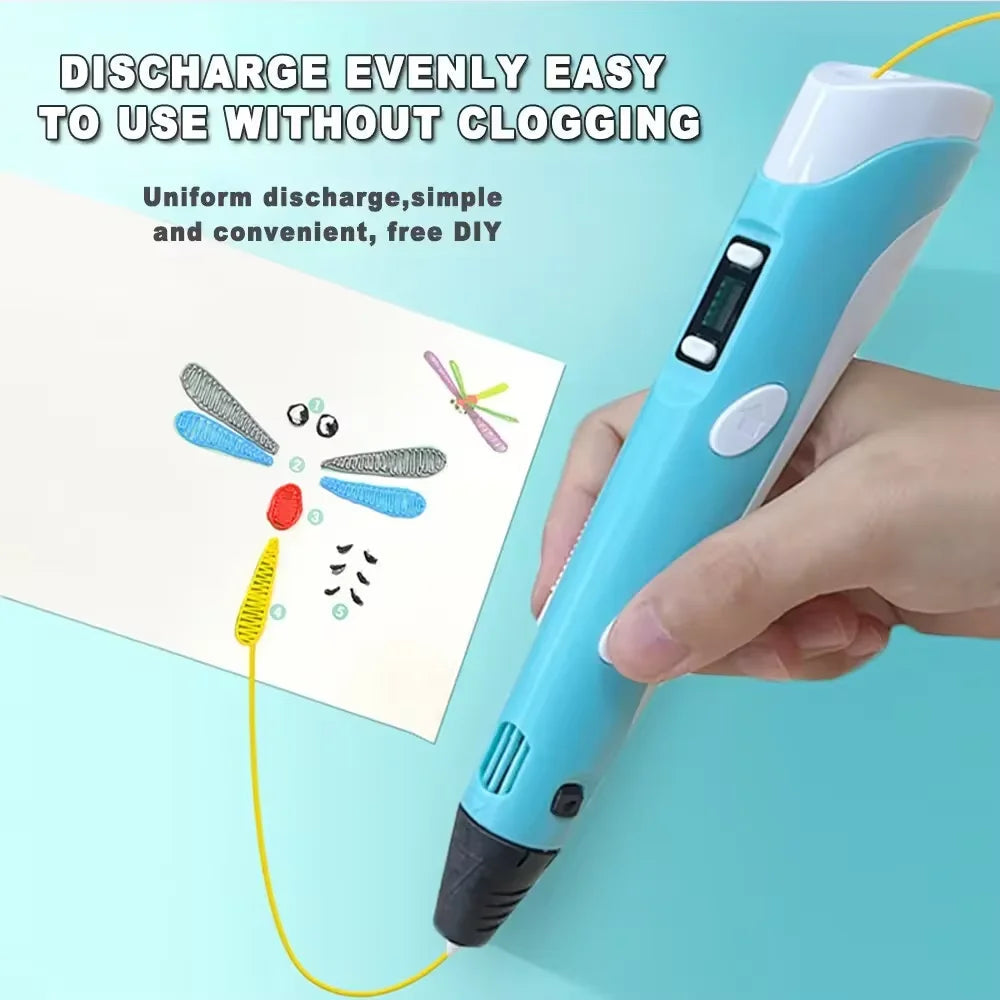 Electronic 3D Printing Pen with 9M PLA Consumables High-Temperature 3D Graffiti Tool Intelligent Toy Christmas Birthday Gift Elk-Valley 3D