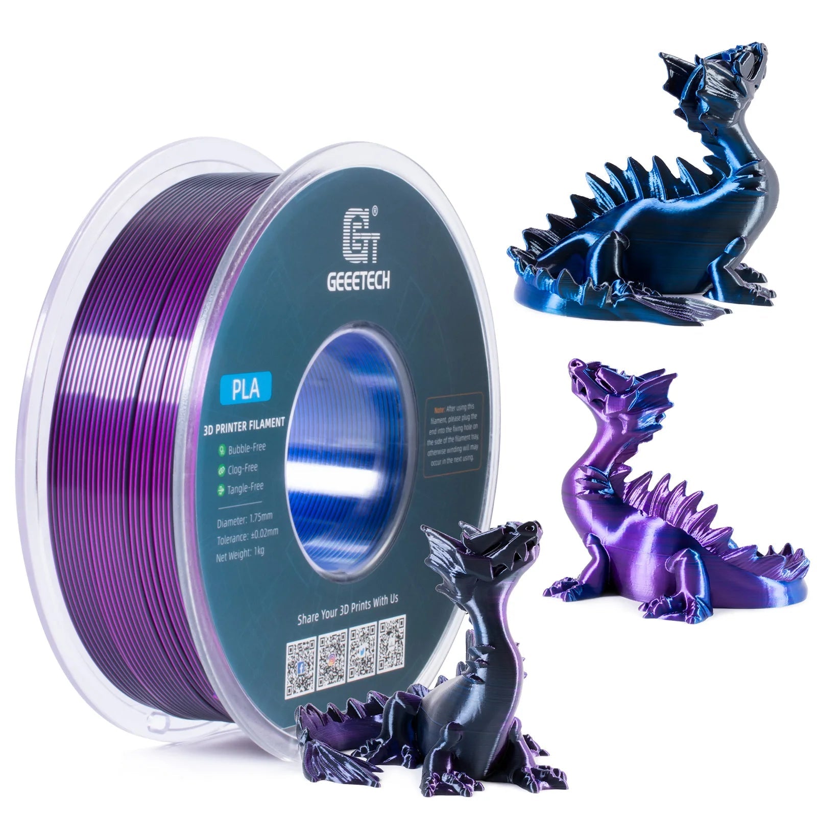 Geeetech Tri Color Silk PLA Filament , 3D Filament 1,75 mm 1KG Spool Wire  (+/-0.03mm) Vacuum packaging, special color Elk-Valley 3D