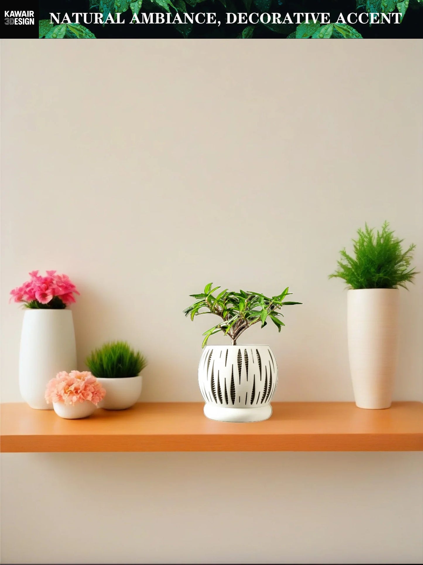3D Printed Plant Pot Biodegradable Flower Planter for Home  Pots for Plants DecorRound flowerpot Eco-Friendly Sustainable Gift Elk-Valley 3D