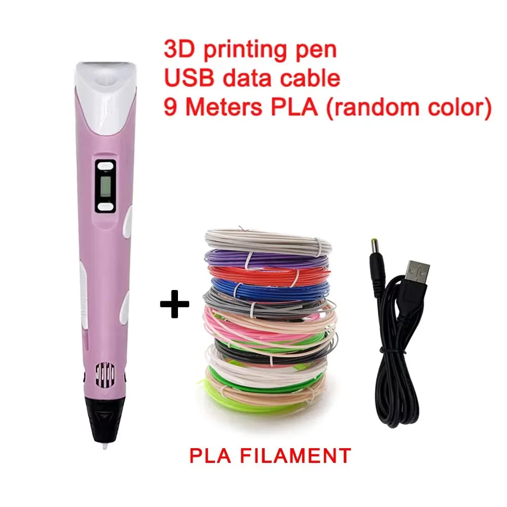 Electronic 3D Printing Pen with 9M PLA Consumables High-Temperature 3D Graffiti Tool Intelligent Toy Christmas Birthday Gift Elk-Valley 3D
