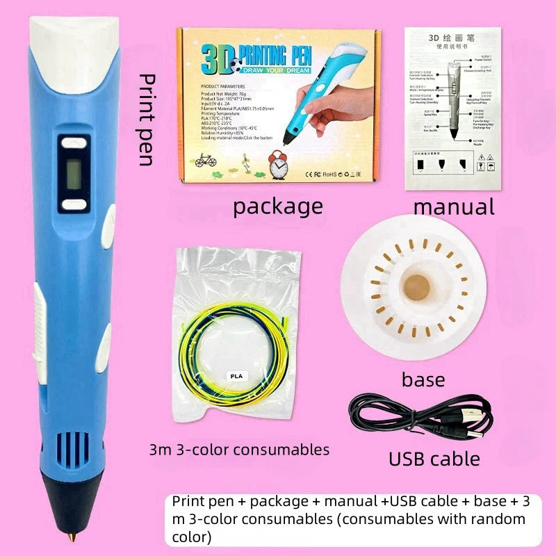 HOMEFISH Electronic 3D Printing Pen with 9M PLA Consumables High-Temperature 3D Graffiti Tool Intelligent Toy Gift Elk-Valley 3D