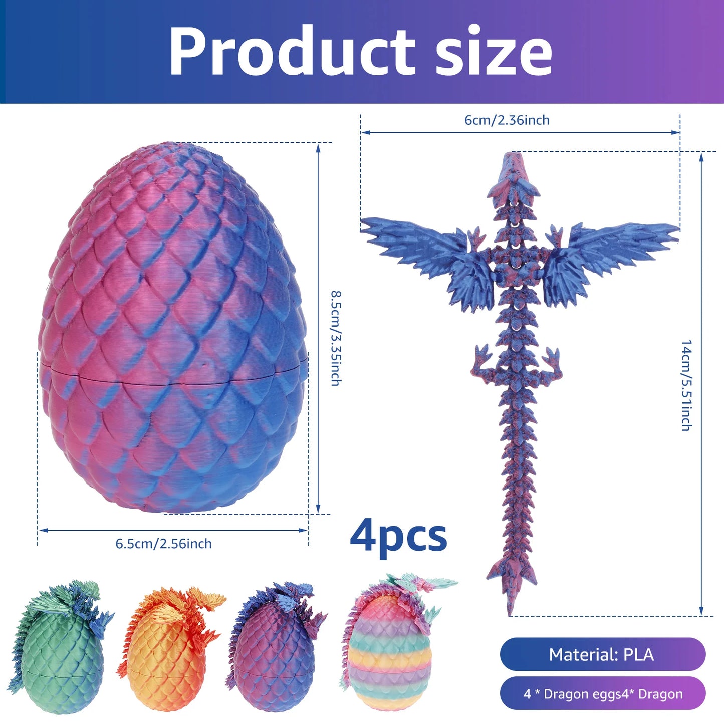 3D Printed Dragon Egg with Dragon Full Articulated Dragon Modle Movable Rotatable Articulated Desktop Ornament Kid Toy