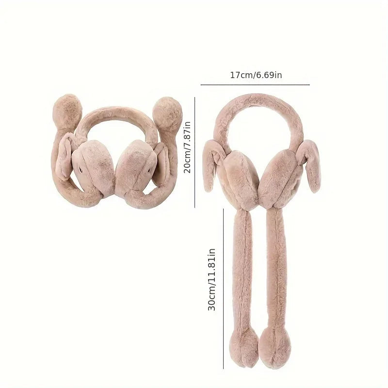 Cartoon Bunny Ear Warmers Plush Knitted Stretchable Polyester Ear Muffs Reusable Cozy Ear Covers for Winter Hand Wash Care Elk-Valley 3D