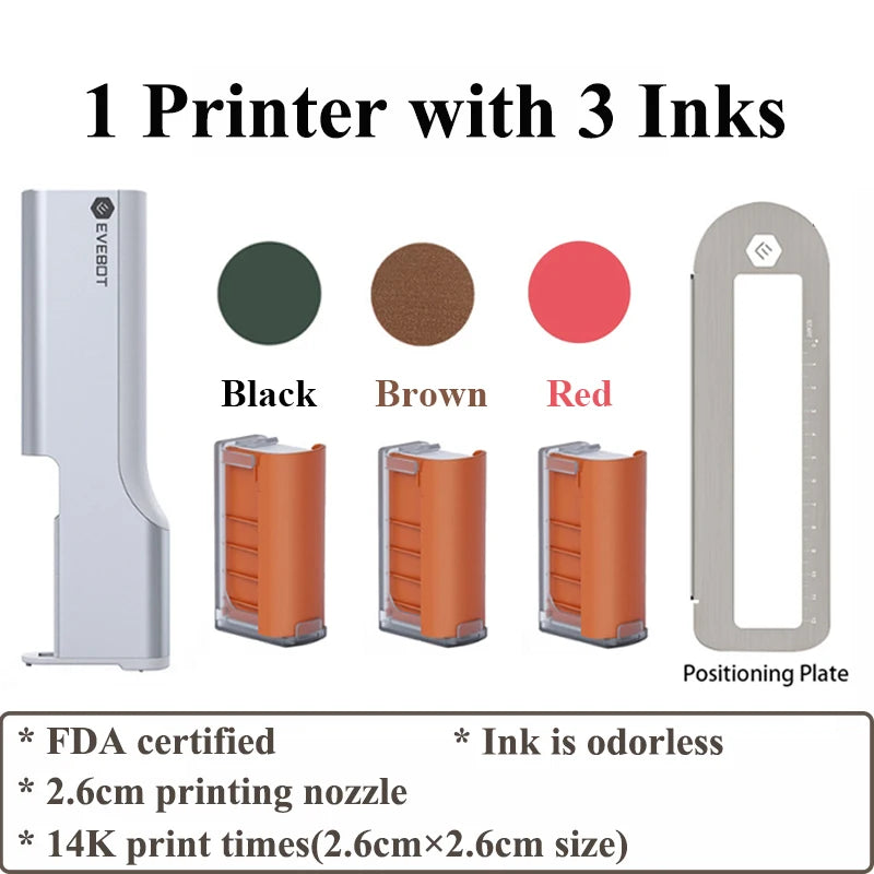 Evebot Food-grade Portable PrintPen Handheld Inkjet Printer Specifically for Food Surfaces Perfect for Coffee Macaron Cakes Elk-Valley 3D