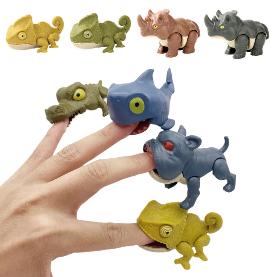Children Jurassic Biting Finger Dinosaur Animals Model Toys Movable Joints Tricky Chameleon Hippo Kids Birthday Christmas Gifts Elk-Valley 3D