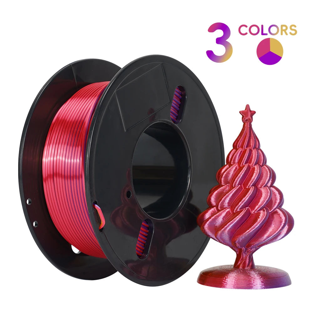 3D Printer Filament Safety Plastic Filament 200g Tri-Color Silk Rainbow PLA Filament 1.75mm Accuracy+/-0.02m 3D Printer Filament Elk-Valley 3D