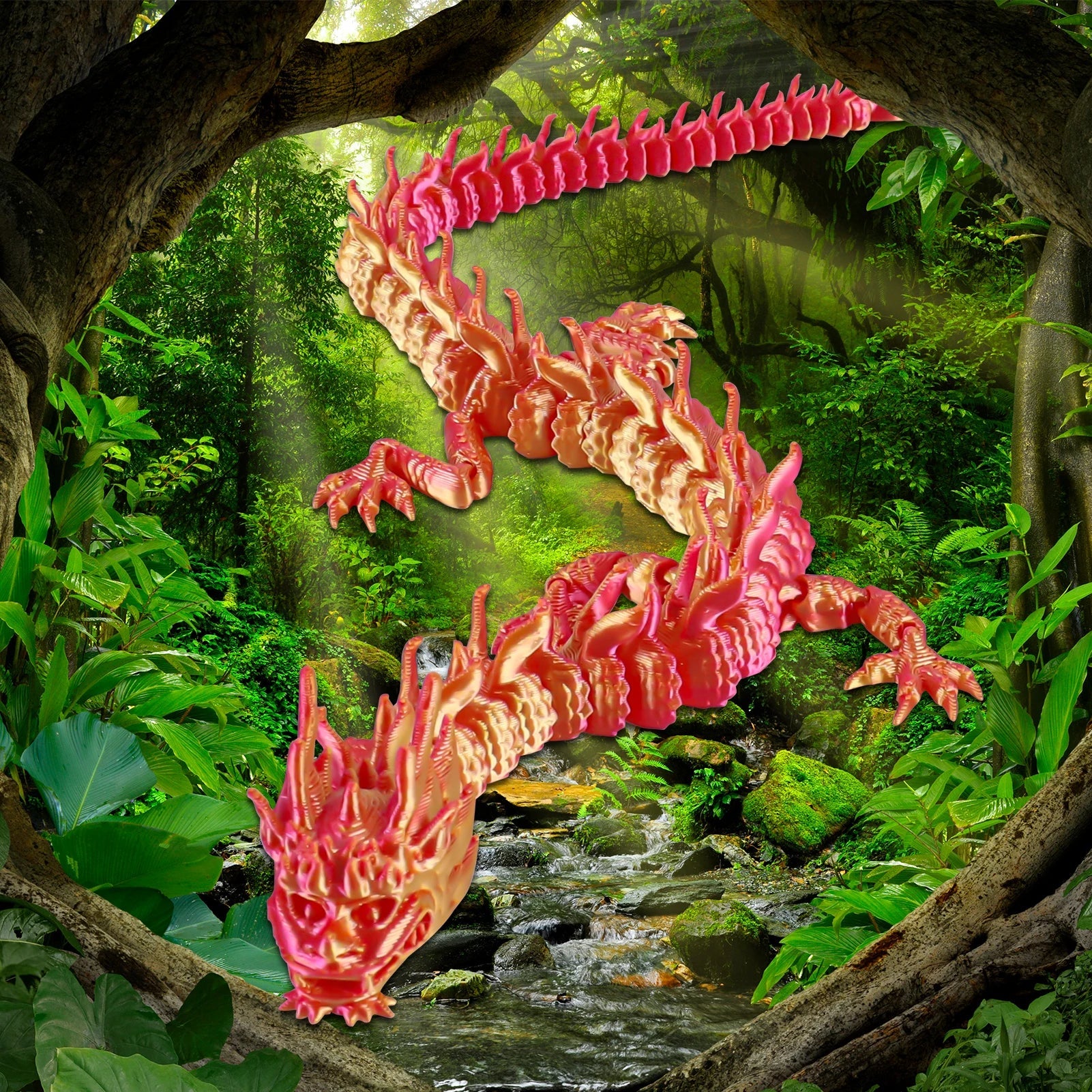 3D Printed Dragon Model 30.7cm- Poseable with Moving Joints & Limbs, Cool Home Decor, Unique Collectible Gift for Kids Adults Elk-Valley 3D