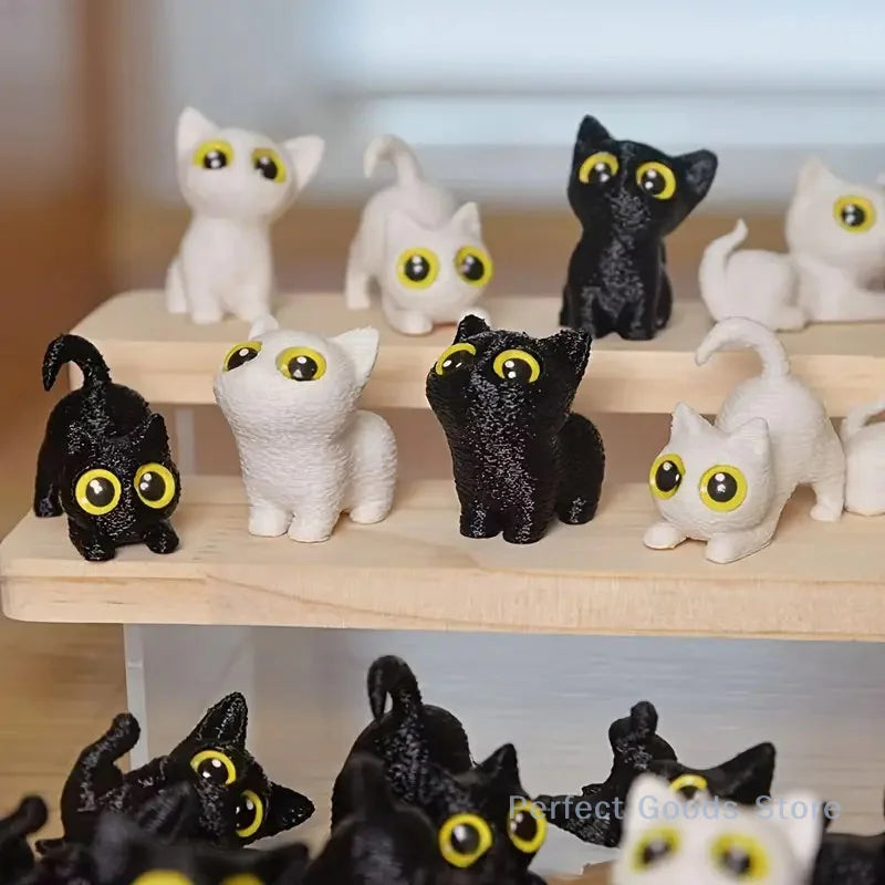 3D Printed Cat Ornament with Large Eyes Miniature Statue Miniature Adorable Kitten Micro-Scenery Craft Desktop Decoration