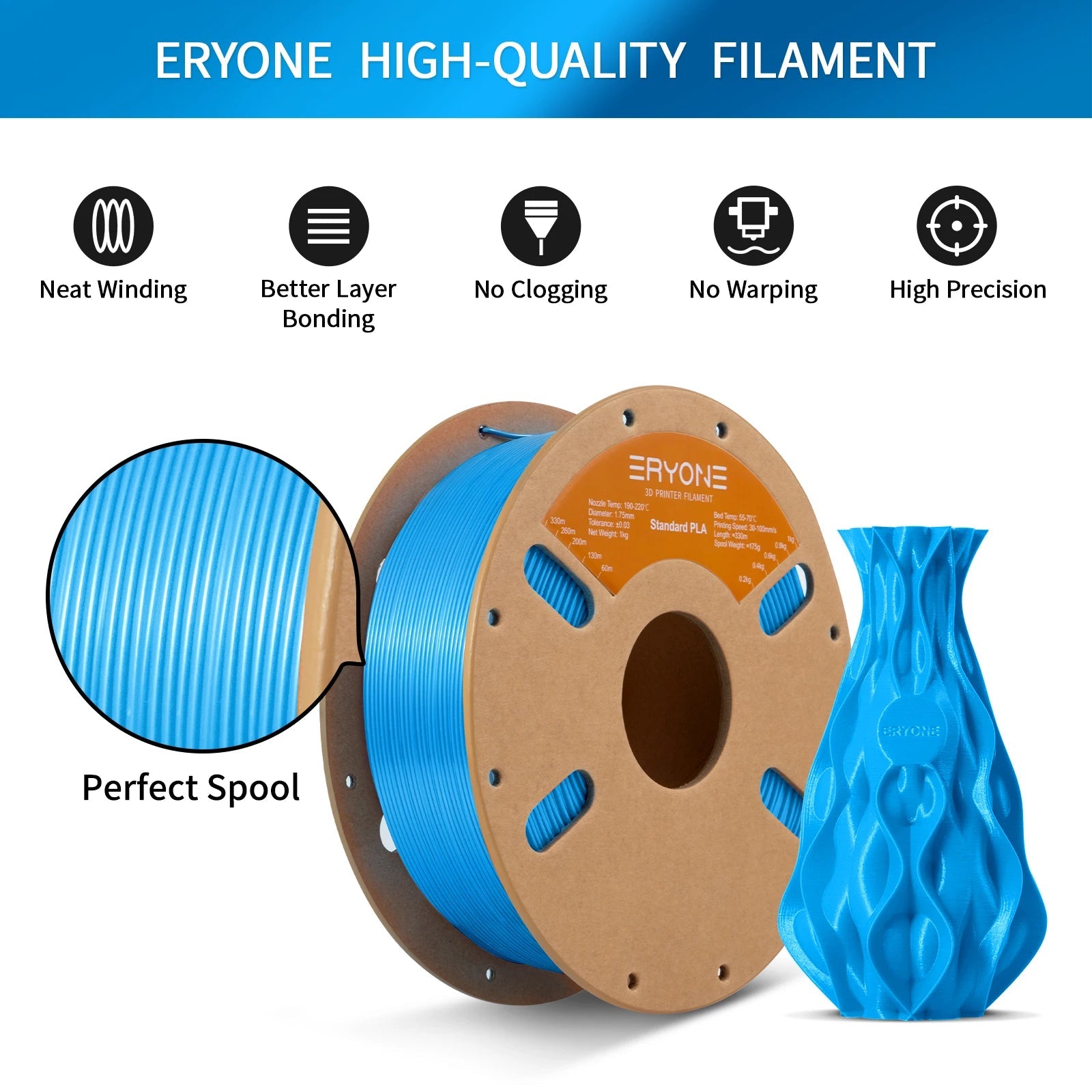 ERYONE Standard PLA Filament 1kg 1.75mm High Quality 3D PLA  Low Shrinkage Consumable For 3D Printer Fast Shipp Elk-Valley 3D