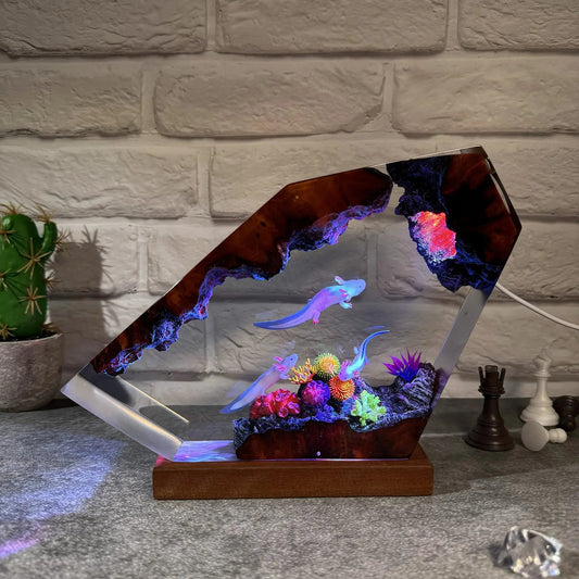 Underwater World Salamander Resin Art Luminous Atmosphere Display Piece Unique Festival Gift Home Decoration Handicraft Elk-Valley 3D