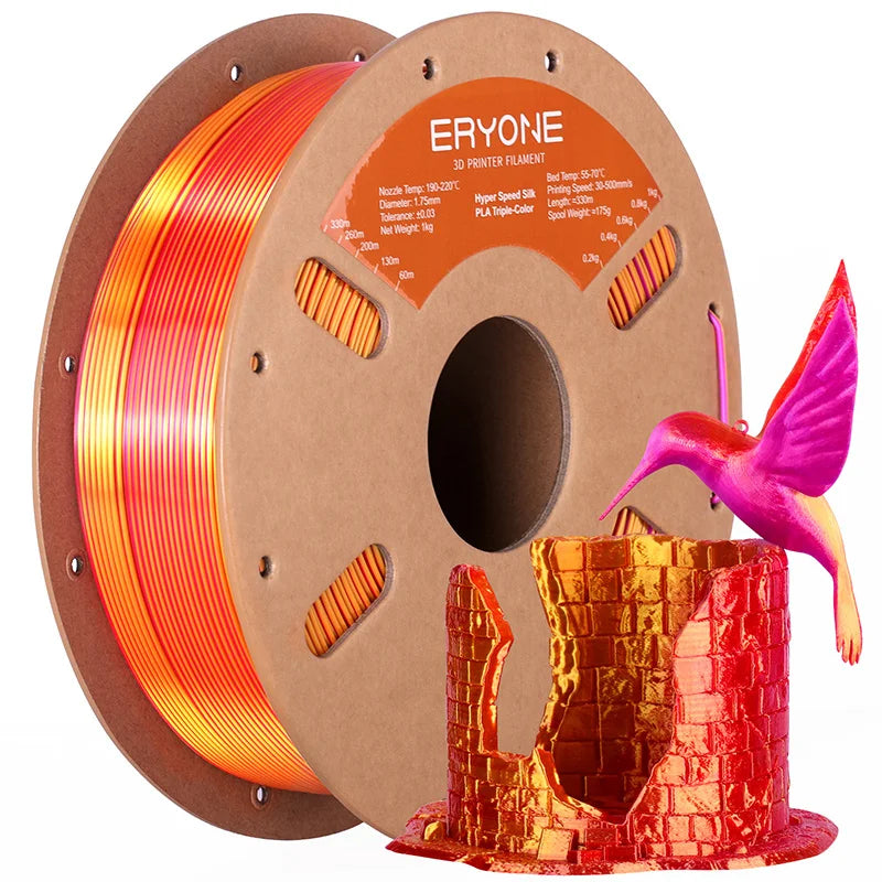ERYONE 1KG Silk Triple Color Series PLA 3D Printer Filament 1.75mm, Tri-Color Coextrusion Silky Shiny Finish, 1kg Spool Elk-Valley 3D