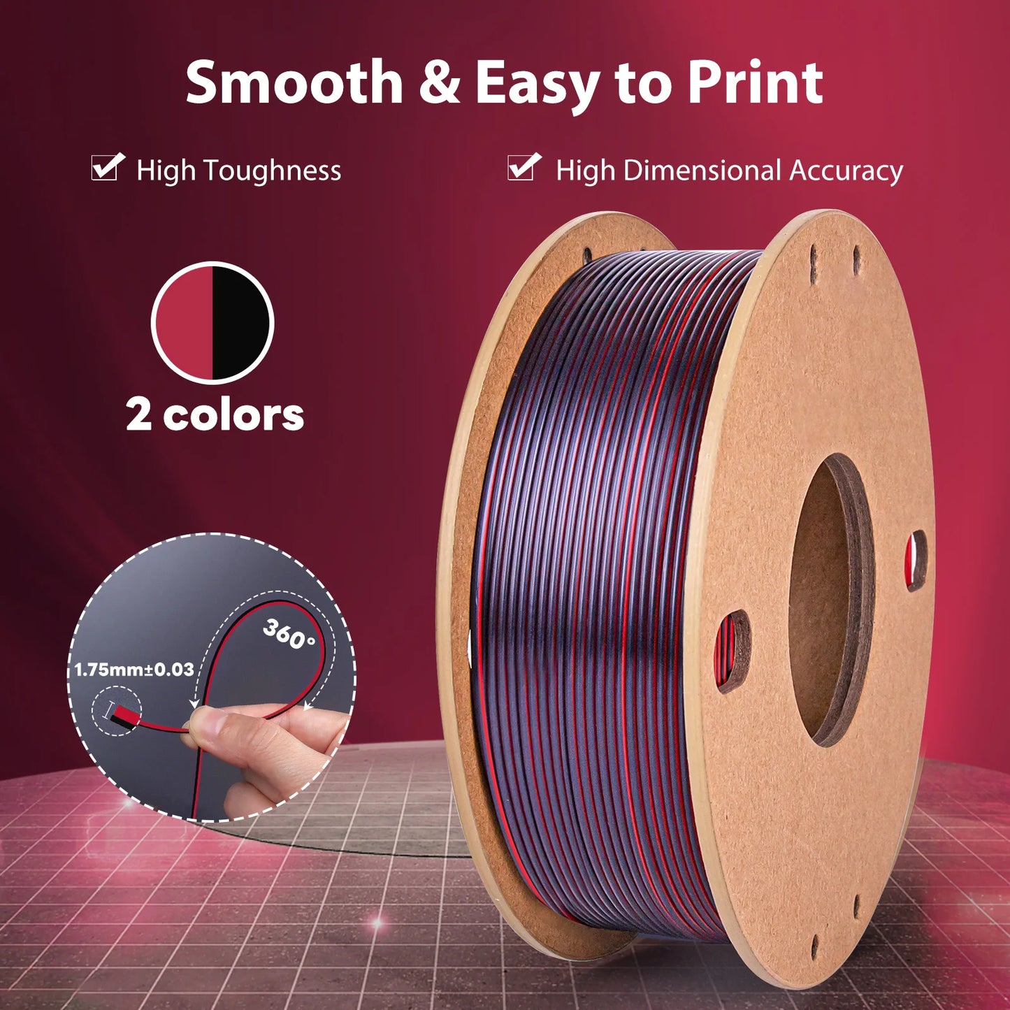 Silk PLA 3D Printer Filament 1.75mm, Dimensional Accuracy +/- 0.03 mm, 500g (250g x 2) Pack，Fit Most FDM 3D Printer ﻿