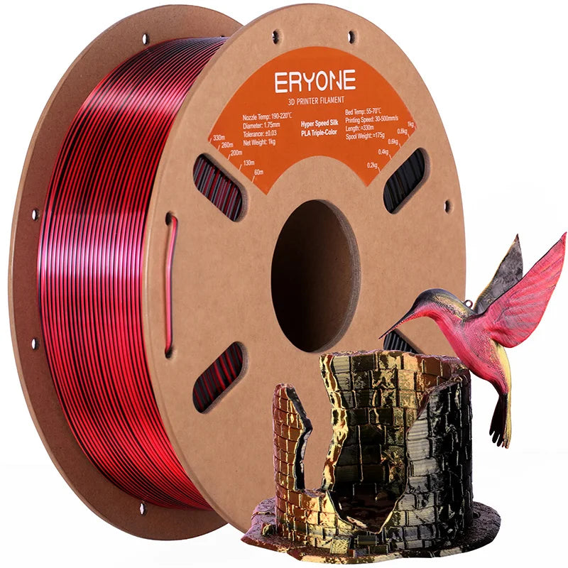 ERYONE 1KG Silk Triple Color Series PLA 3D Printer Filament 1.75mm, Tri-Color Coextrusion Silky Shiny Finish, 1kg Spool Elk-Valley 3D