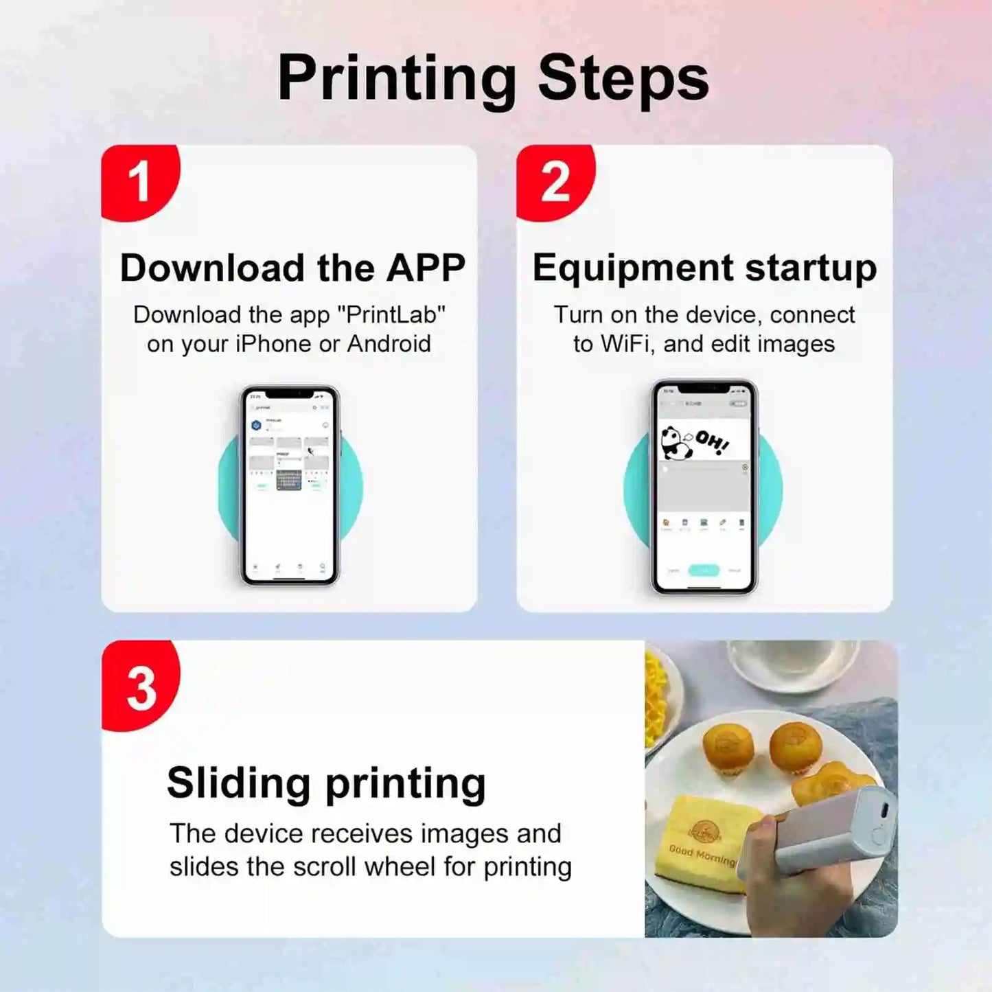 PrintLab APP Food Printer 300psi Printing Accuracy Portable Handheld Cake Image Printer for Home Type-C Interface WiFi Connect Elk-Valley 3D