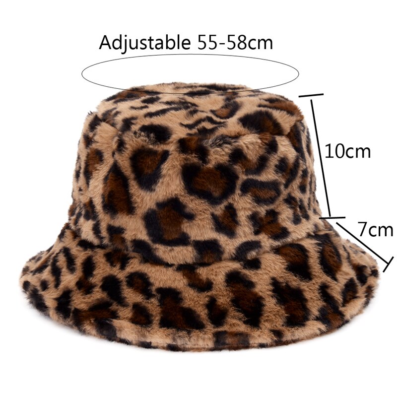 Winter Cow Leopard Faux Fur Fluffy Bucket Hats Women Outdoor Warm Sun Hat Soft Velvet Furry Fisherman Cap Girl Fashion Panama Elk-Valley 3D
