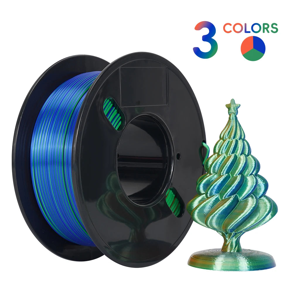 3D Printer Filament Safety Plastic Filament 200g Tri-Color Silk Rainbow PLA Filament 1.75mm Accuracy+/-0.02m 3D Printer Filament Elk-Valley 3D