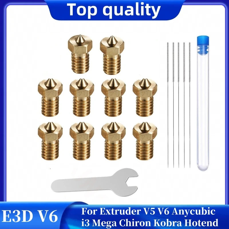 10Pcs V6 Nozzles kit for E3D V5 V6 Hotend, V6 Nozzle 0.2/0.3/0.4/0.6mm For ANYCUBIC I3 Mega A8 Prusa I3 MK3/MK3S 3D Printer Elk-Valley 3D