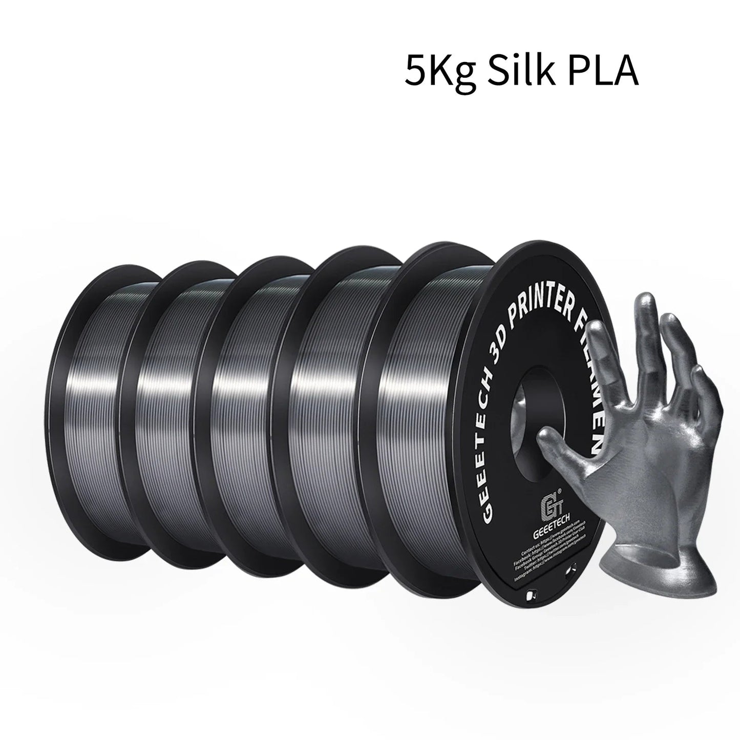 GEEETECH 5Rolls 3D Silk PLA Filament 1Kg/roll 1.75mm Spool Wire For 3D Printer Material,Vacuum packaging,Safety Elk-Valley 3D