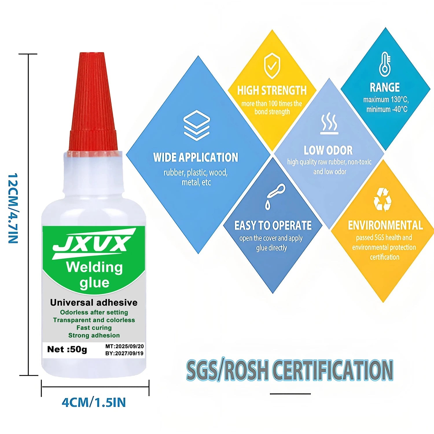 JXVX 50g Welding High Strength Oily Glue - Universal Superglue Mighty Instant Glue for Resin Ceramic Metal Glass Elk-Valley 3D