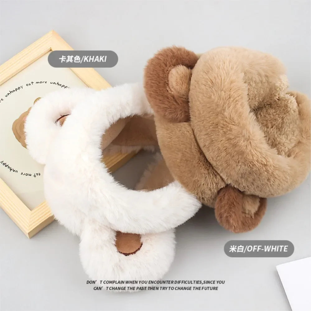 Winter Ear muffs Faux Fur Warm Earmuffs Cute Foldable Outdoor Ear Warmers For Women Girls Elk-Valley 3D