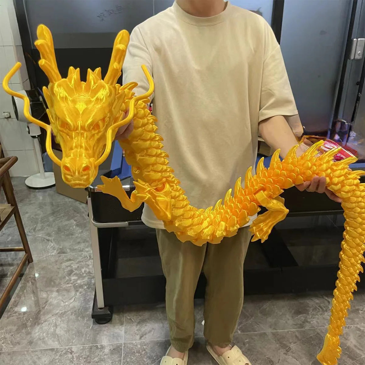 Oversized Golden Dragon Statue,  Exquisite Mythical Creature Decoration, Ideal for Home, Office, Collection, Gift, and Ornament Elk-Valley 3D