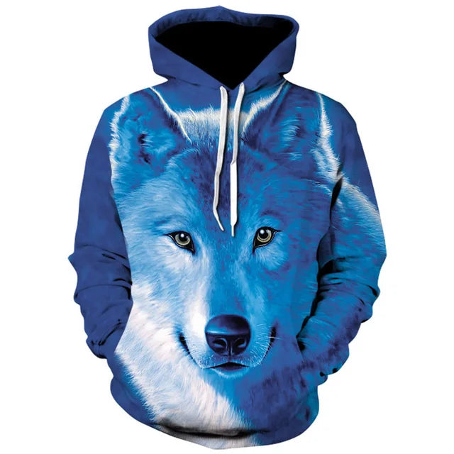 2023 Men's Oversized Hoodie 3D Wolf Animals Pattern Ferocious Warrior Fashion Sweatshirt Loose Street Funny Tracksuits Fitness Elk-Valley 3D