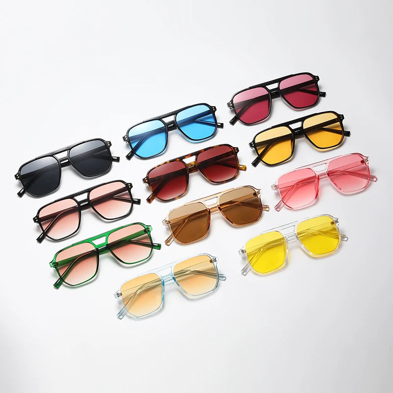 Classic Retro Oversized Pilot Sunglasses Women Vintage Double Bridge Big Oval Sun Shades Glasses Unisex Yellow Lens Eyewear Elk-Valley 3D