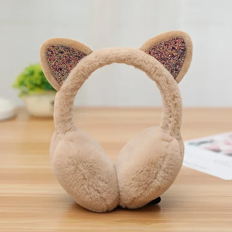 Winter Warm Cat Ear Warmers Glitter Ears Plush Earmuffs for Women Playful Girls Ear Muffs Cold Protection Warm Hot Elk-Valley 3D