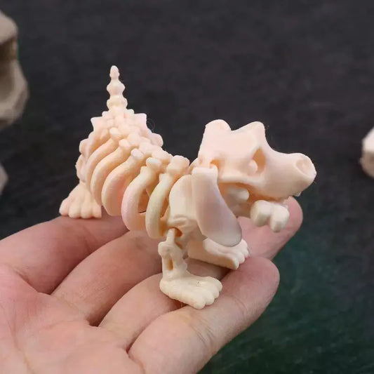 3D Printed Eared Dog Skeleton Statue Joint Mobility Doll Desktop Ornament Living Room Home Office Decoration Gifts
