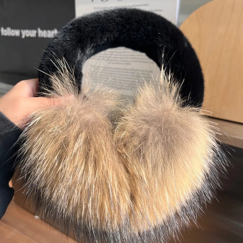 Real Fox Ear Muffs For Women Winter Thick Warm Ear Covers Plush Ear Muffs For Riding outdoor Female Ear Protection Anti-Freeze Elk-Valley 3D