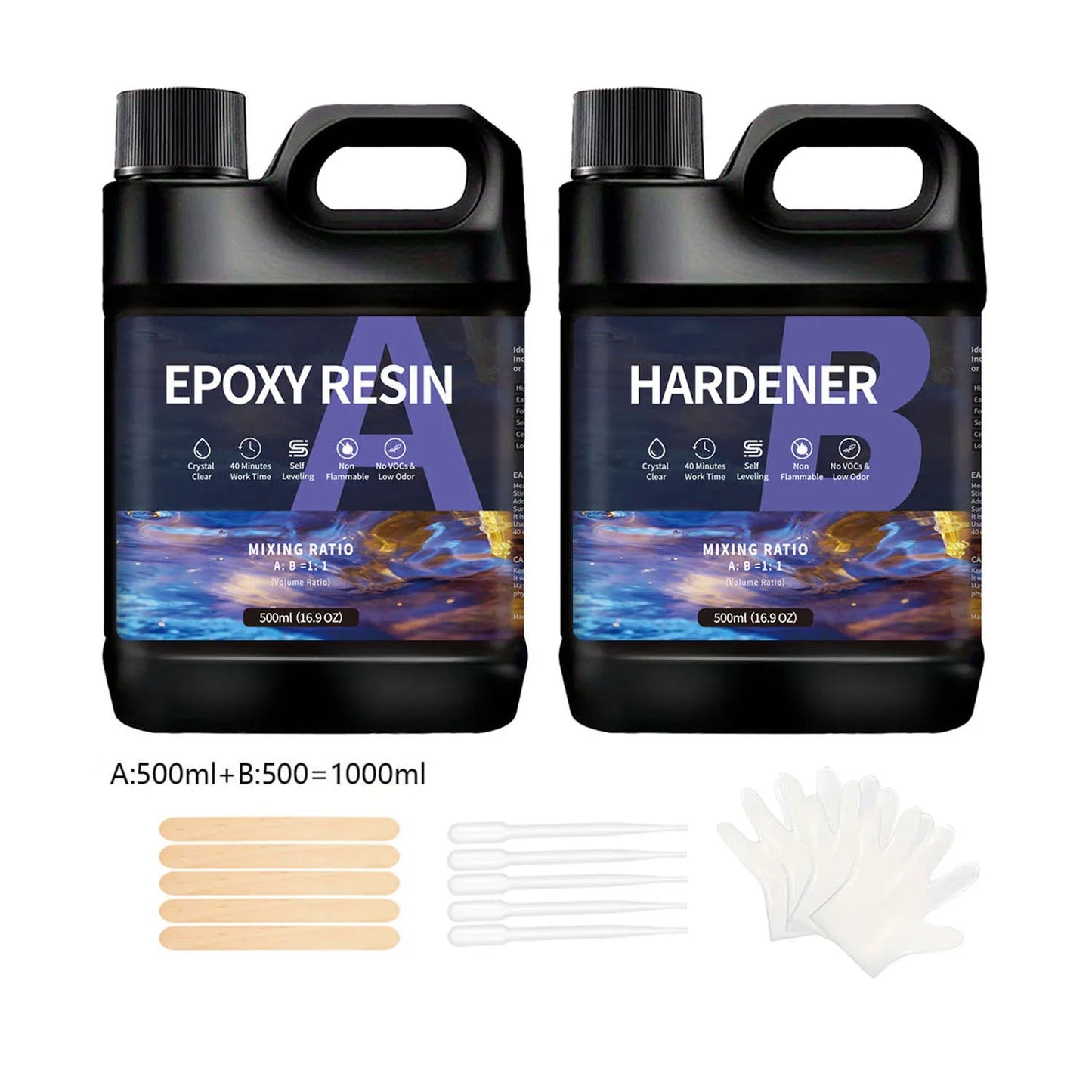 Professional AB Epoxy Resin Kit 1:1 Ratio Crystal Clear for Art Casting Jewelry Coating Coaster DIY Craft Elk-Valley 3D