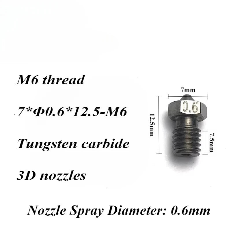 3D V6 Nozzle Solid Carbide 92.5hra Nozzle 3d Printer 0.4/0.5/0.6mm Nozzles for 3D Printer Elk-Valley 3D