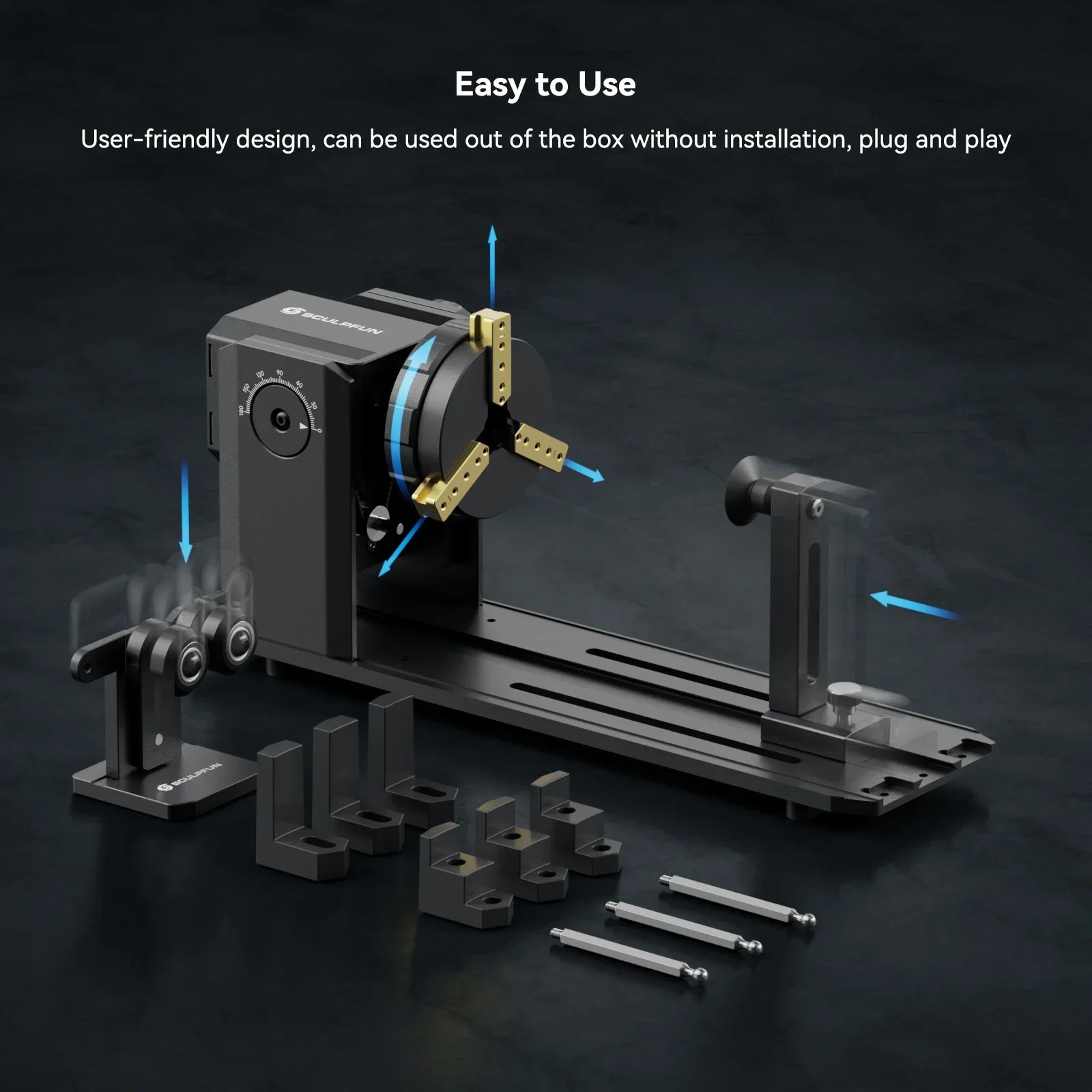 SCULPFUN RA Pro Max 4 in 1 Rotary Chuck for Laser Engraver Y-axis Multi-Function Rotary Roller Engraving Module with 180° Adjust Elk-Valley 3D
