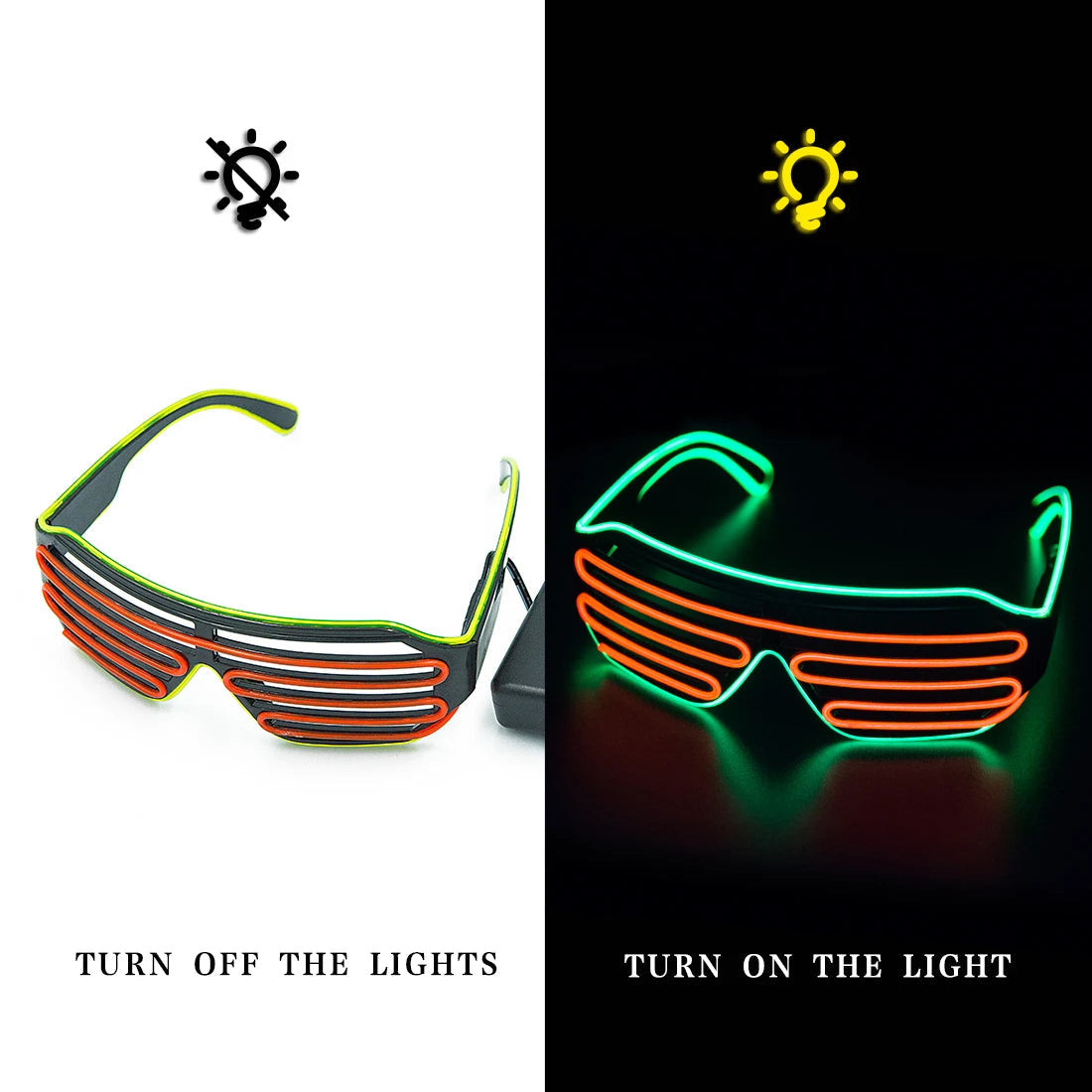 Glowing Glasses LED Gafas Luminous Bril Neon Christmas Glow Sunglasses Flashing Light Glass for Party Supplies Prop Costumes New Elk-Valley 3D