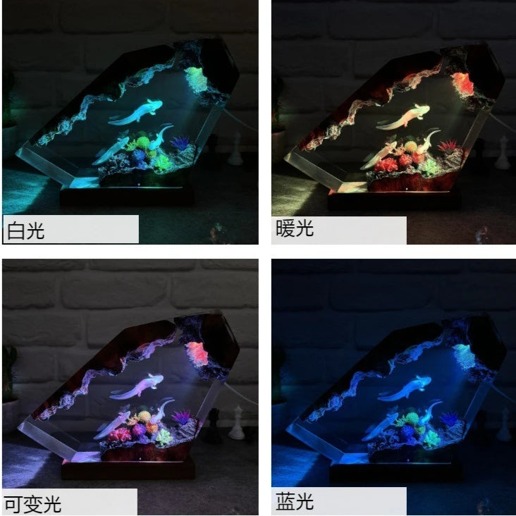 Underwater World Salamander Resin Art Luminous Atmosphere Display Piece Unique Festival Gift Home Decoration Handicraft Elk-Valley 3D