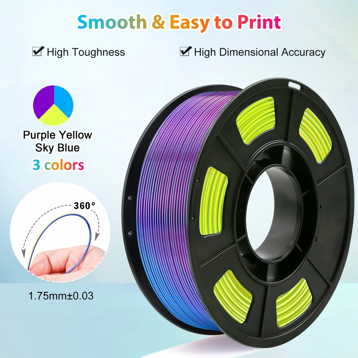 Tricolor Silk PLA 3D Printer Filament 1.75mm 250g(0.55lbs) Spool, High Precision Printing Material for Most FDM 3D Printers Elk-Valley 3D