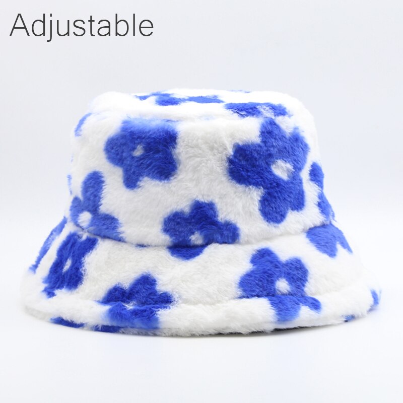 Winter Cow Leopard Faux Fur Fluffy Bucket Hats Women Outdoor Warm Sun Hat Soft Velvet Furry Fisherman Cap Girl Fashion Panama Elk-Valley 3D