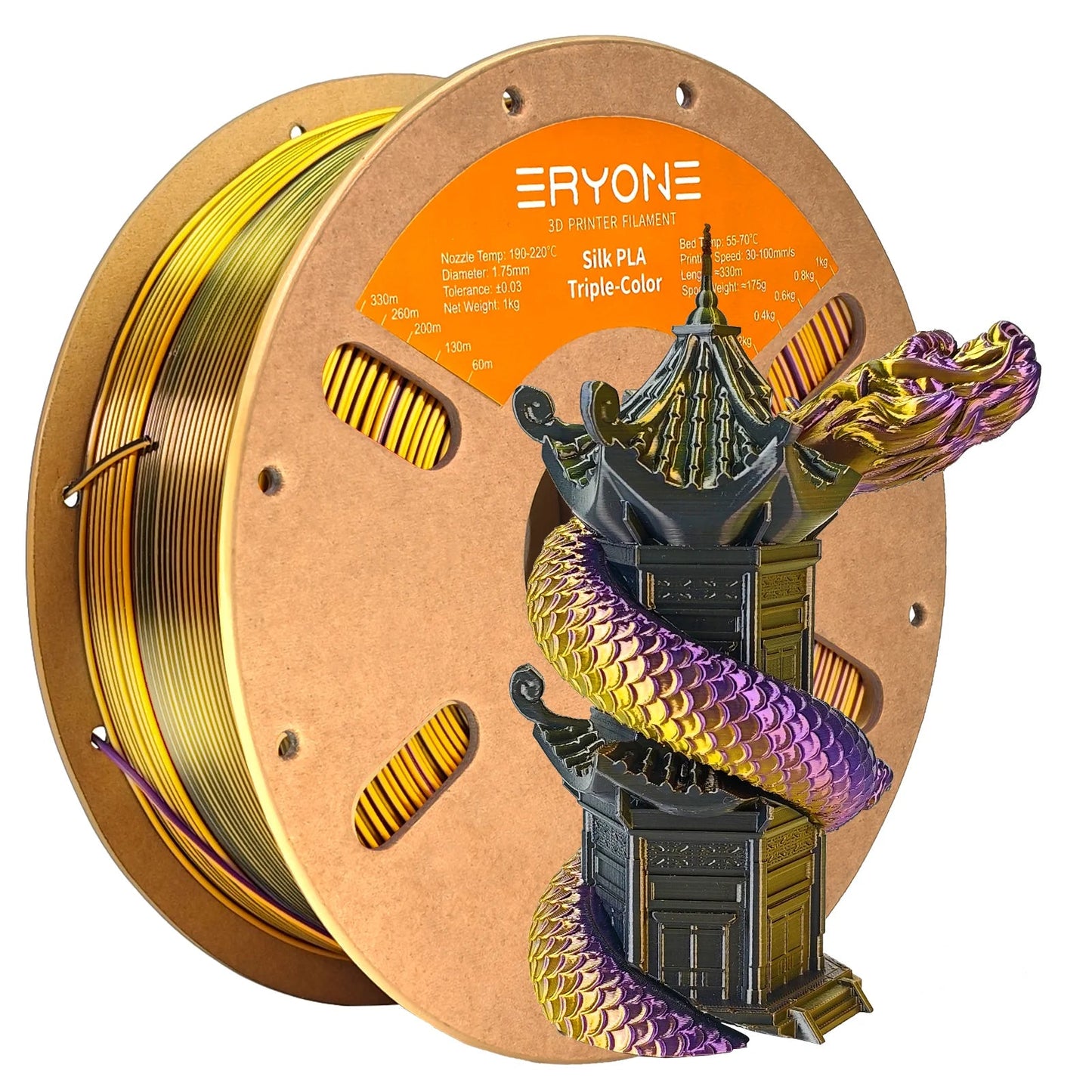 ERYONE 1KG Silk Triple Color Series PLA 3D Printer Filament 1.75mm, Tri-Color Coextrusion Silky Shiny Finish, 1kg Spool Elk-Valley 3D