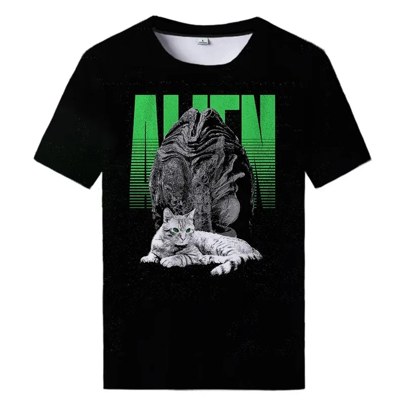 Summer New Alien Art 3D Print T-shirt For Men Clothing Daily Casual T-shirt Horror Alien Movie Graphic Harajuku Tops Tee Shirts Elk-Valley 3D