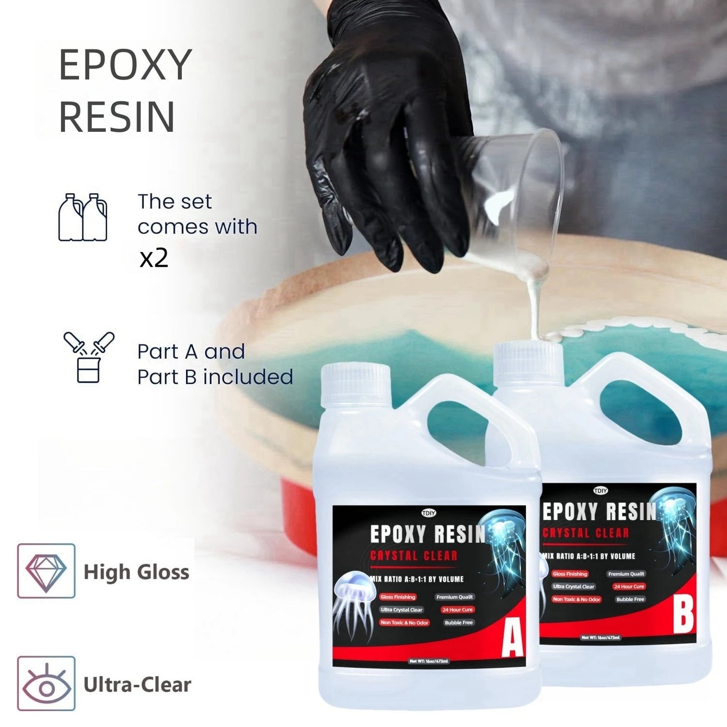 Clear Epoxy Resin 32oz Bubble Free Fast Cure High Durability for DIY Art Jewelry  Scratch Yellowing Resistant with Smooth Finish Elk-Valley 3D