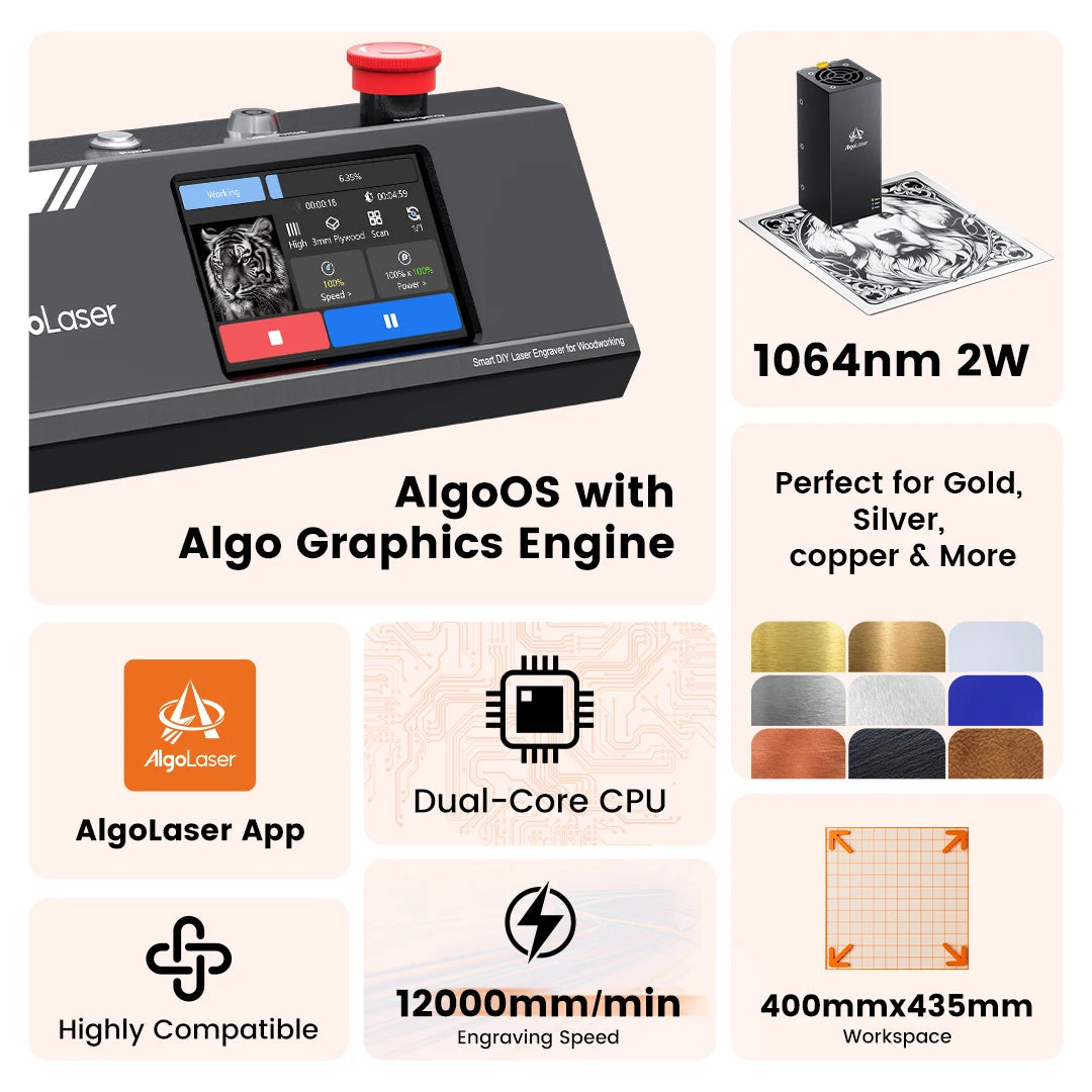 Algolaser 10W Laser Engraver Cutter 3.5”Color Touch Screen For Beginner Wifi Router  Table Woodworking Engraving Cutting Machin Elk-Valley 3D