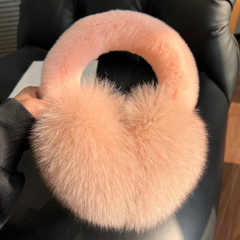 Real Fox Ear Muffs For Women Winter Thick Warm Ear Covers Plush Ear Muffs For Riding outdoor Female Ear Protection Anti-Freeze Elk-Valley 3D