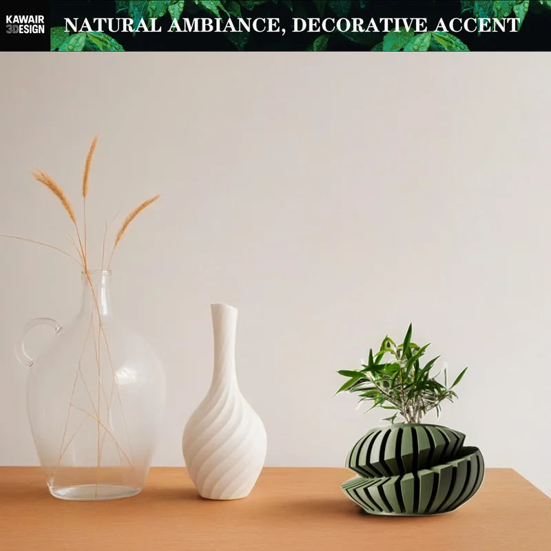 Eco-Friendly 3D Printed Flower Pot Irregular Geometric plant pot with Textured Lines for Tabletop Decor & Sustainable Gift Elk-Valley 3D