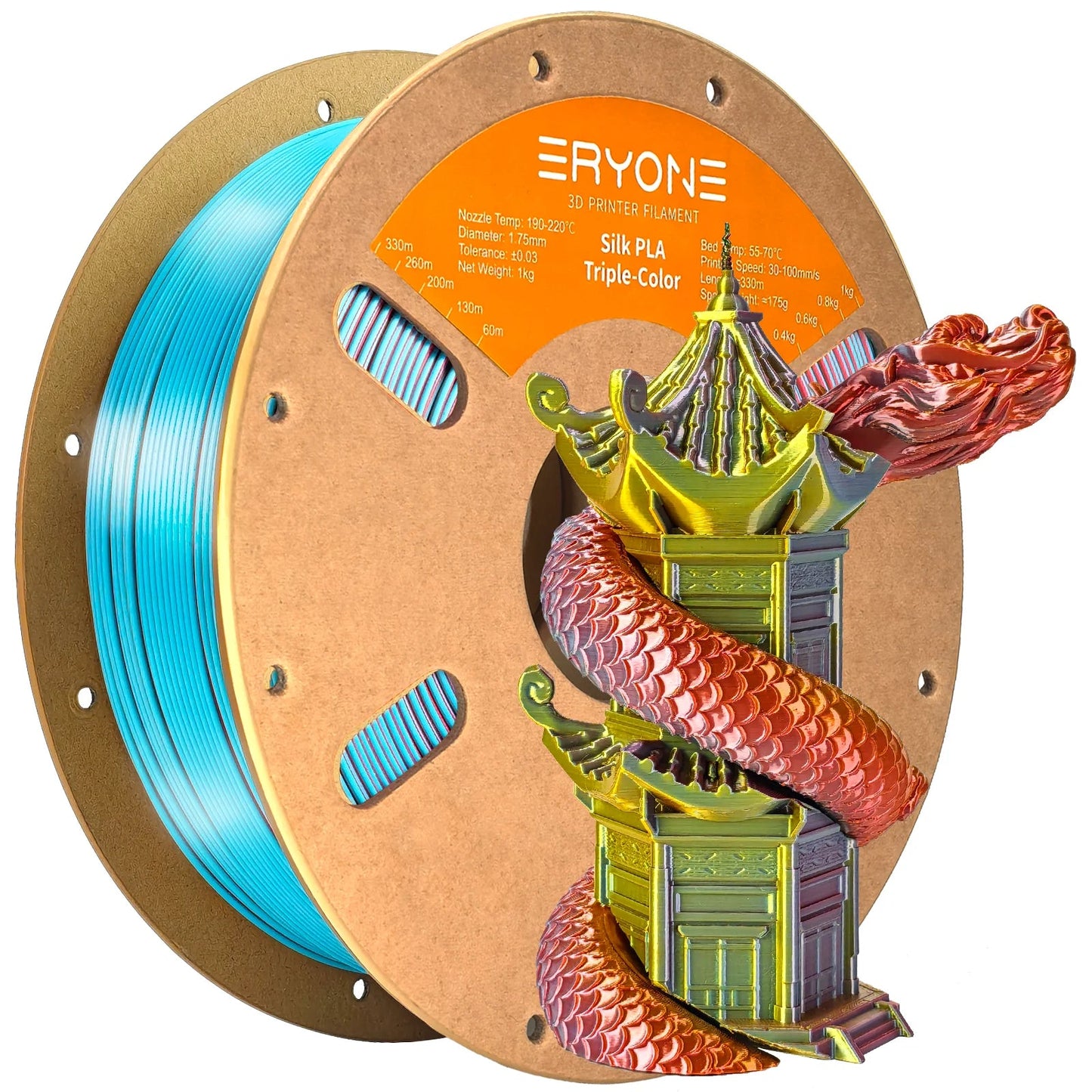 ERYONE 1KG Silk Triple Color Series PLA 3D Printer Filament 1.75mm, Tri-Color Coextrusion Silky Shiny Finish, 1kg Spool Elk-Valley 3D