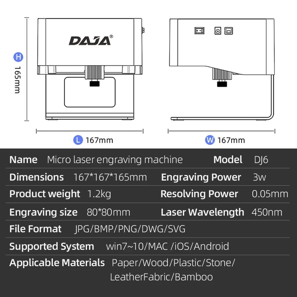 DAJA Laser Engraver CNC DIY DJ6 Laser Engraving Machine 3000mw Fast Mini Logo Mark Printer Cutter Woodworking Wood Plastic Elk-Valley 3D